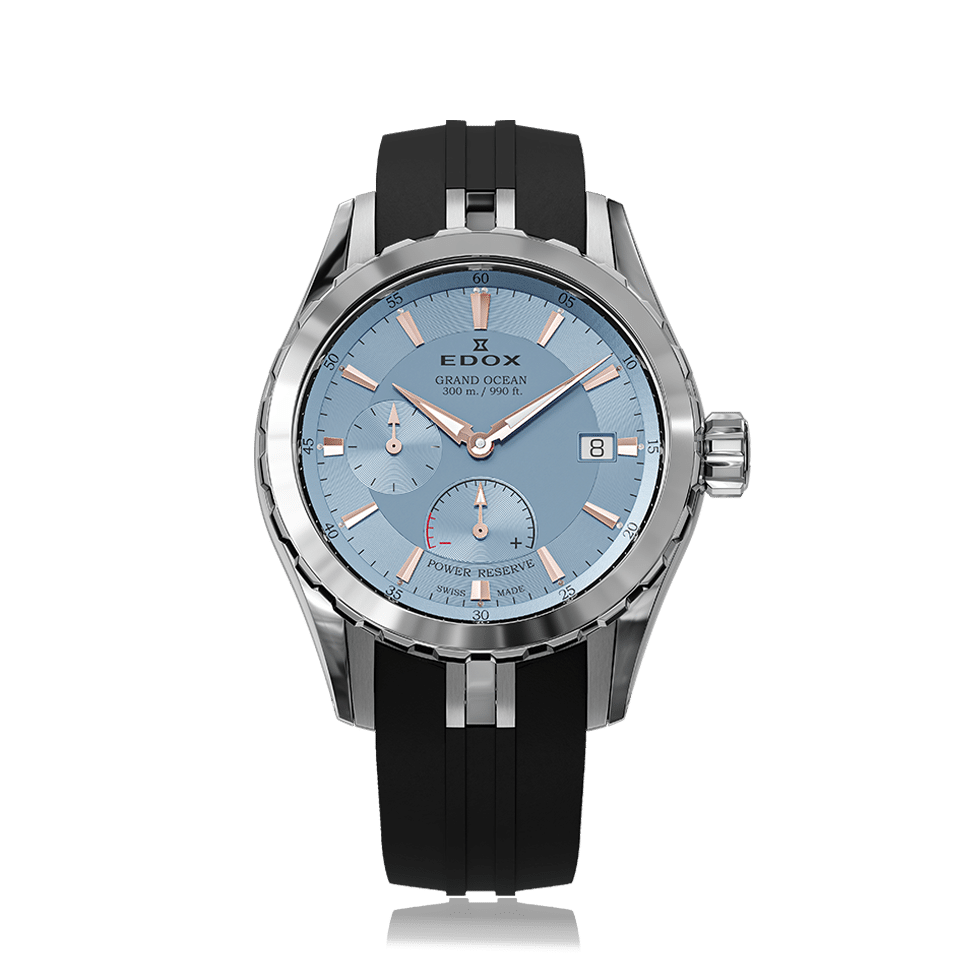 Edox Grand Ocean Power Reserve Automatic, blue dial, steel, rubber, 40mm, ref 94500-3CA-BUCR