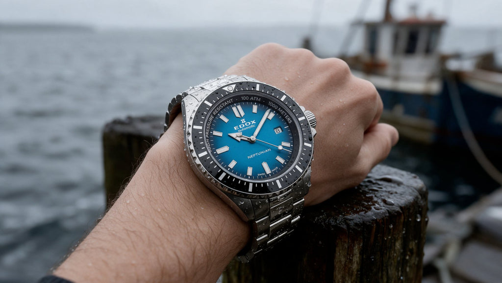 Edox Neptunian Automatic 1000M — Blue Dial, Steel Bracelet, 44mm (Ref. 80120-3NM-BUIDN)